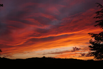 Sunset in the Dordogne, France looking like the sky is on fire
