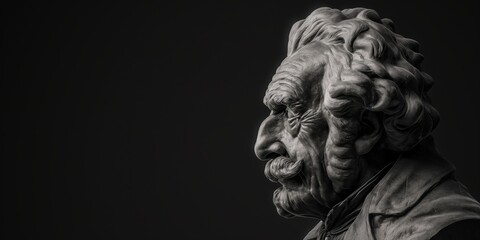 Detailed close-up of a classic sculpture showing intense facial expressions on a dark background