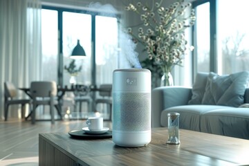 A cozy living room scene featuring a coffee table with a vase of fresh flowers