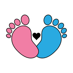 Baby feet with heart svg cut file. Isolated vector illustration.