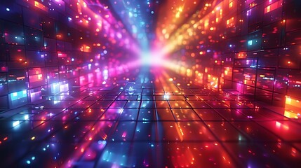 Naklejka premium An artistic kaleidoscope effect with mirrored octagons creating complex and colorful patterns. The design features rich, vibrant colors and symmetrical reflections, resulting in a stunning visual