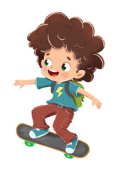 Child with skateboard and backpack