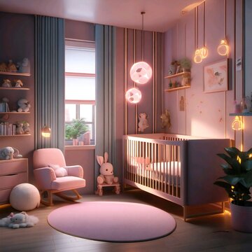 Pinky Cozy and Modern Nursery Room Design