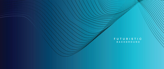 Naklejka premium Abstract Peacock Blue, Ocean Dark Blue Technological Modern Flowing Wave Line Background. Teal Blue and Black Digital Future Technology Web Banner Background for Presentation, Cover, Slide, Magazine