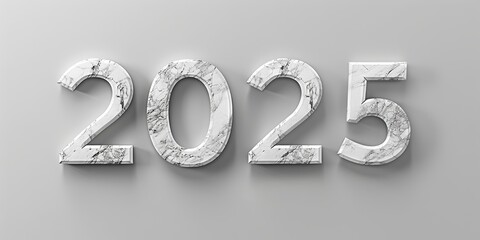 2025. Modern Marble Numbers Displayed on Gray Background