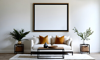 Living room featuring a mockup frame