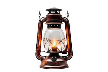 An Antique Oil Lamp Illuminates a White Background on a Clear PNG or White Background.