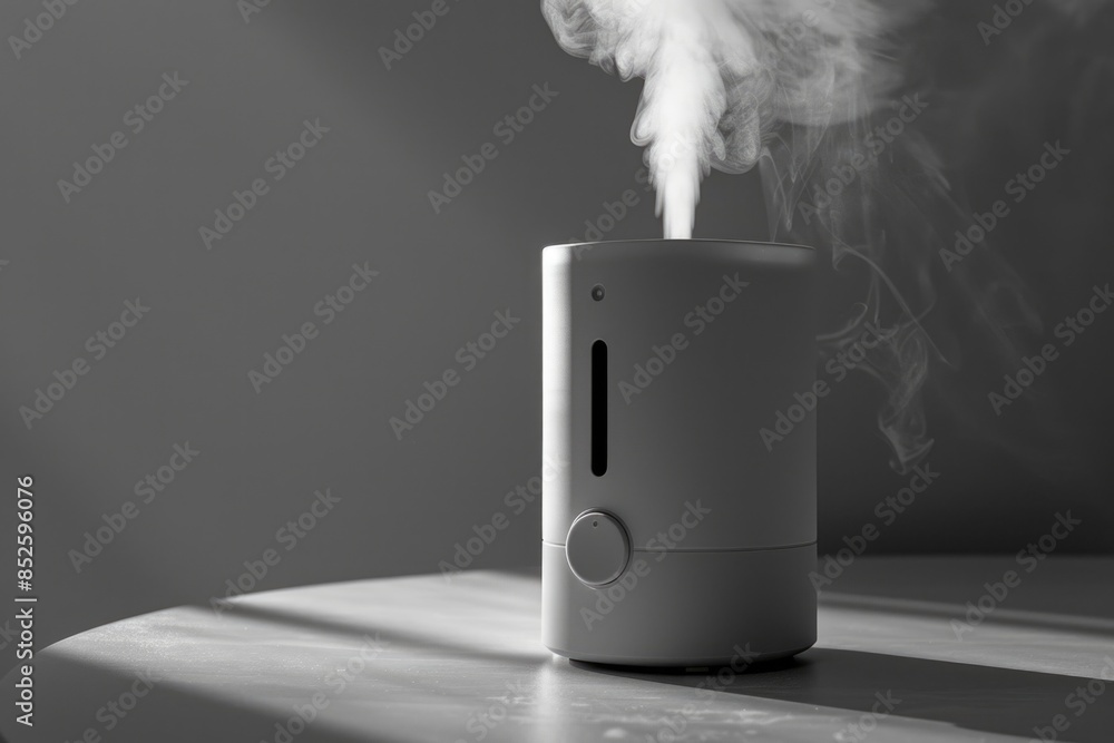 Poster a simple white humidifier placed on a table, ready for use