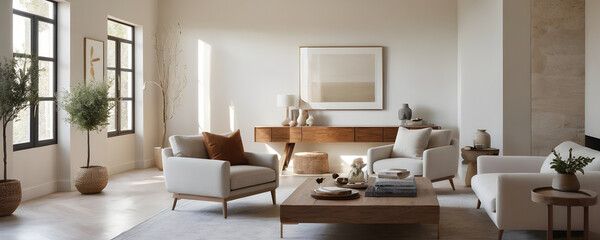 Modern living room bathed in sunlight
