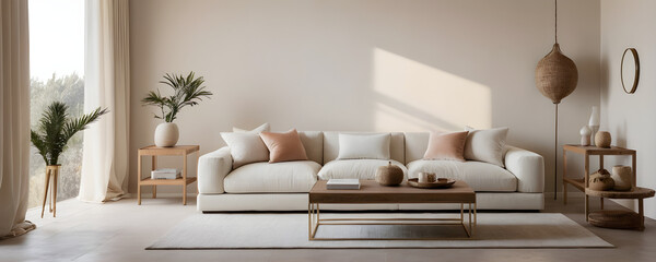 Minimalist living room bathed in sunlight
