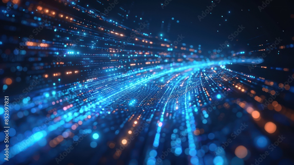 Poster abstract image of glowing data network lines in blue and orange tones, representing high-speed techn