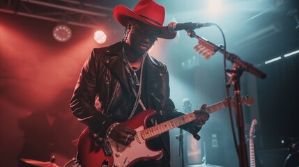 Obraz premium Guitarist Performing on Stage