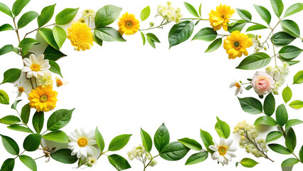 leaves and flowers framed on a transparent background.