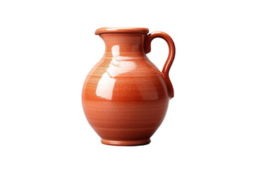A Rustic Terracotta Pitcher Against a White Background on a Clear PNG or White Background.