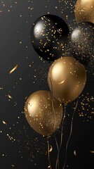 High-Detailed Black and Golden Balloons with Sparkles