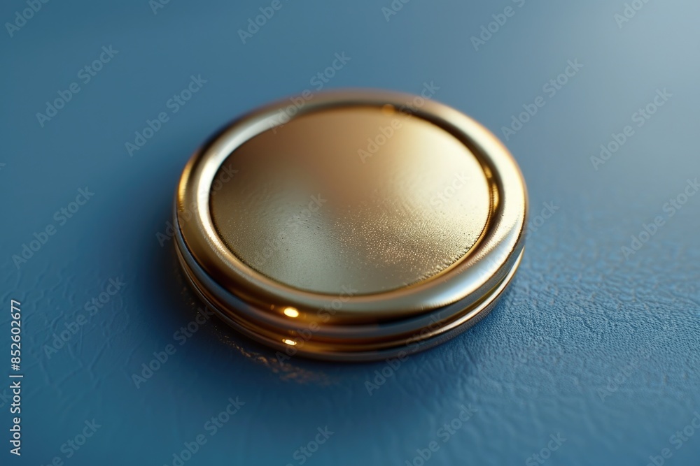 Poster a close-up view of a single button on a blue surface, great for use in various designs and applicati