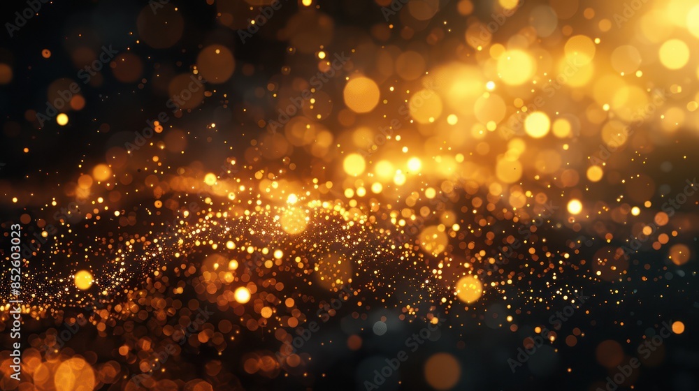 Aufkleber golden glittering bokeh lights on a dark background creating a magical and festive atmosphere, perfe