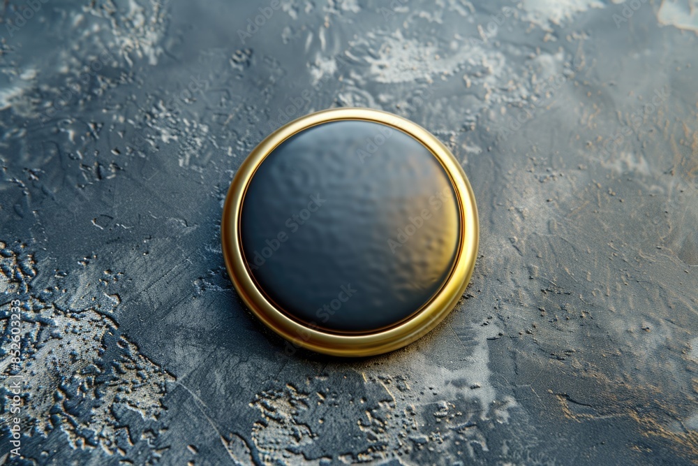 Poster a round button on a metal surface, often used as a control or interface element
