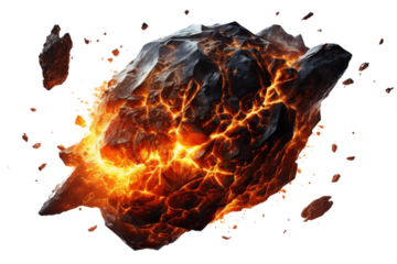 A Fiery Rock Explodes in a Cosmic Dance on a Clear PNG or White Background.