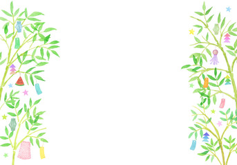 水彩絵の具で描いた七夕飾りのイラスト