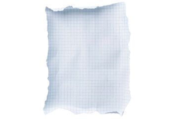 Obraz premium Crumpled piece of graph paper with a grid pattern on a white background, perfect for stationery or design projects.