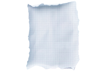 Crumpled piece of graph paper with a grid pattern on a white background, perfect for stationery or design projects.
