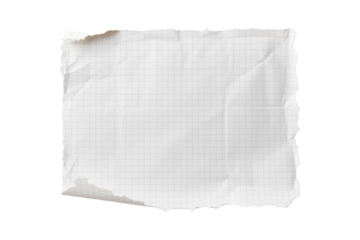 Crumpled piece of squared paper isolated on transparent background, suitable for design, scrapbooking, and creative projects.