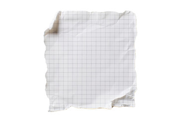 Obraz premium Crumpled sheet of graph paper isolated on white background. Ideal for design projects, texture backgrounds, or educational materials.