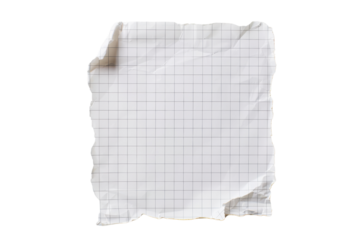 Crumpled sheet of graph paper isolated on white background. Ideal for design projects, texture backgrounds, or educational materials.