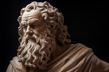 Statue of the philosopher Socrates on a black background. Topics related to philosophy. Greek antiquity. Philosophy of Stoicism. Socratic.