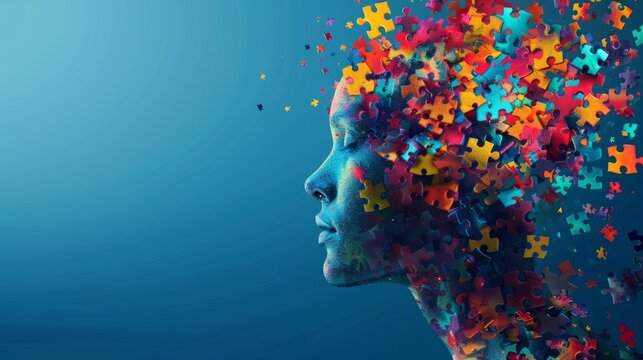 Abstract Portrait with Puzzle Pieces