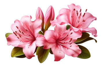 Fototapeta premium A Delicate Bouquet of Pink Azalea Blossoms on a White Background on a Clear PNG or White Background.