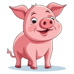 drawing simple 2d cartoon A happy pig character Vector illustration design 