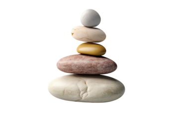 A Stack of Smooth Stones in a Zen-Like Formation on a Clear PNG or White Background.