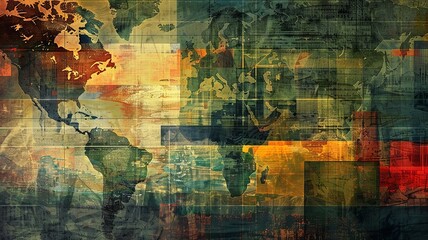 Fototapeta premium Abstract World Map with Grunge Texture and Mixed Colors