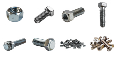 Nut and screw png isolated object set transparent background for all purpose.