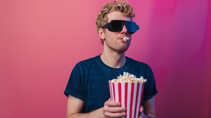 Obraz premium The man with sunglasses and popcorn