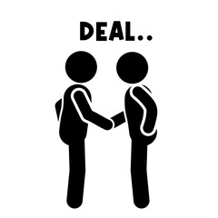 flat illustration of stick figures shaking hands and making a deal