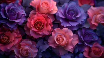 colorful pink and purple roses background, in the style of accurate and detailed, violet, purple