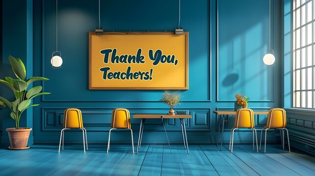 Teacher's Day greeting on board in the preschool classroom Thank You Teachers 