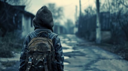 Happy smiling kid in glasses is going to school for the first time