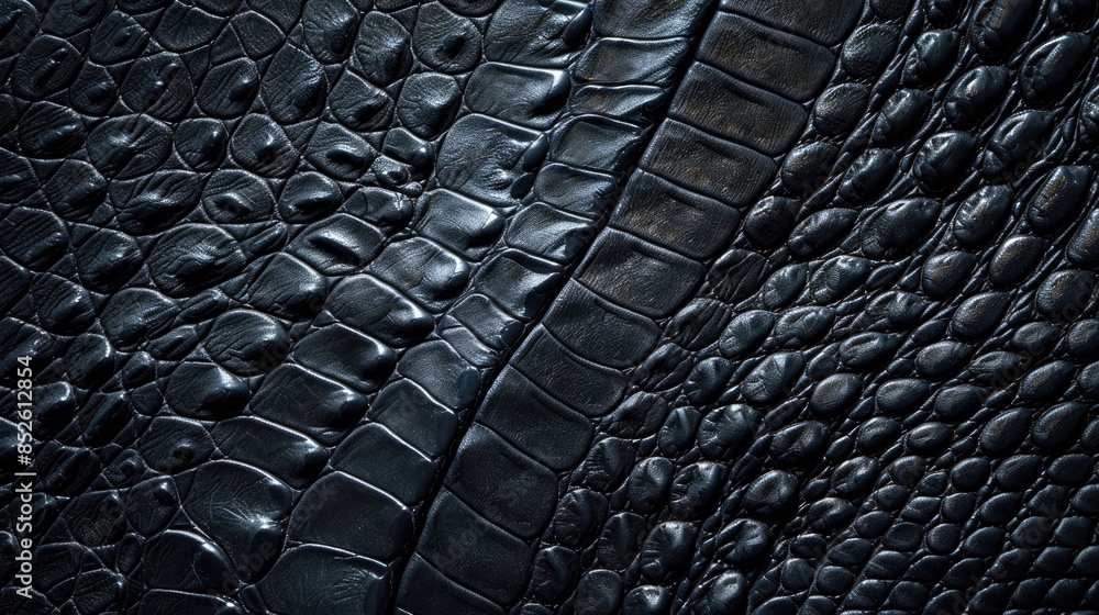 Poster close up of embossed reptile skin texture in black color on genuine leather background natural backd