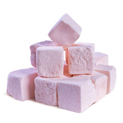 A Pile of Freeze Dried Strawberry Yogurt Cubes Isolated On White Background