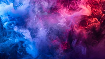 Dramatic smoke and fog in contrasting vivid red, blue, and purple colors. Vivid and intense abstract background or wallpaper.