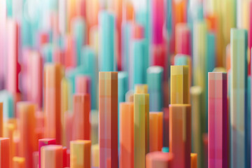 Vibrant vertical blocks of various colors stand tall, creating an abstract, city-like effect with a pleasing gradient and soft focus background.