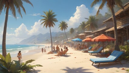 Summer holiday background illustration with a beach holiday theme suitable for travel agencies, holidays and accommodation