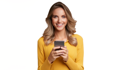 Smiling woman using phone