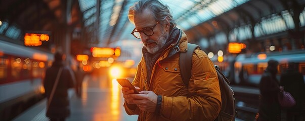 User paying with mobile application for seamless transaction at a bustling train station
