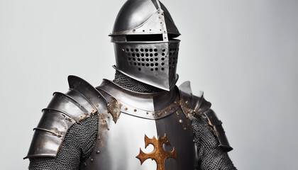 A medieval knight's armor, isolated white background, copy space for text

