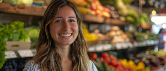Fototapeta premium Vibrant market scene with people carefully selecting fresh, organic vegetables, ensuring a colorful and nutritious feast for a healthy lifestyle